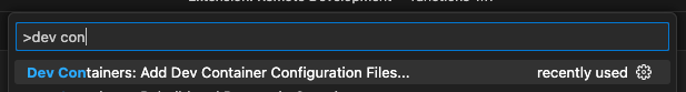 The Dev Containers: Add Dev Container configuration files command palette option