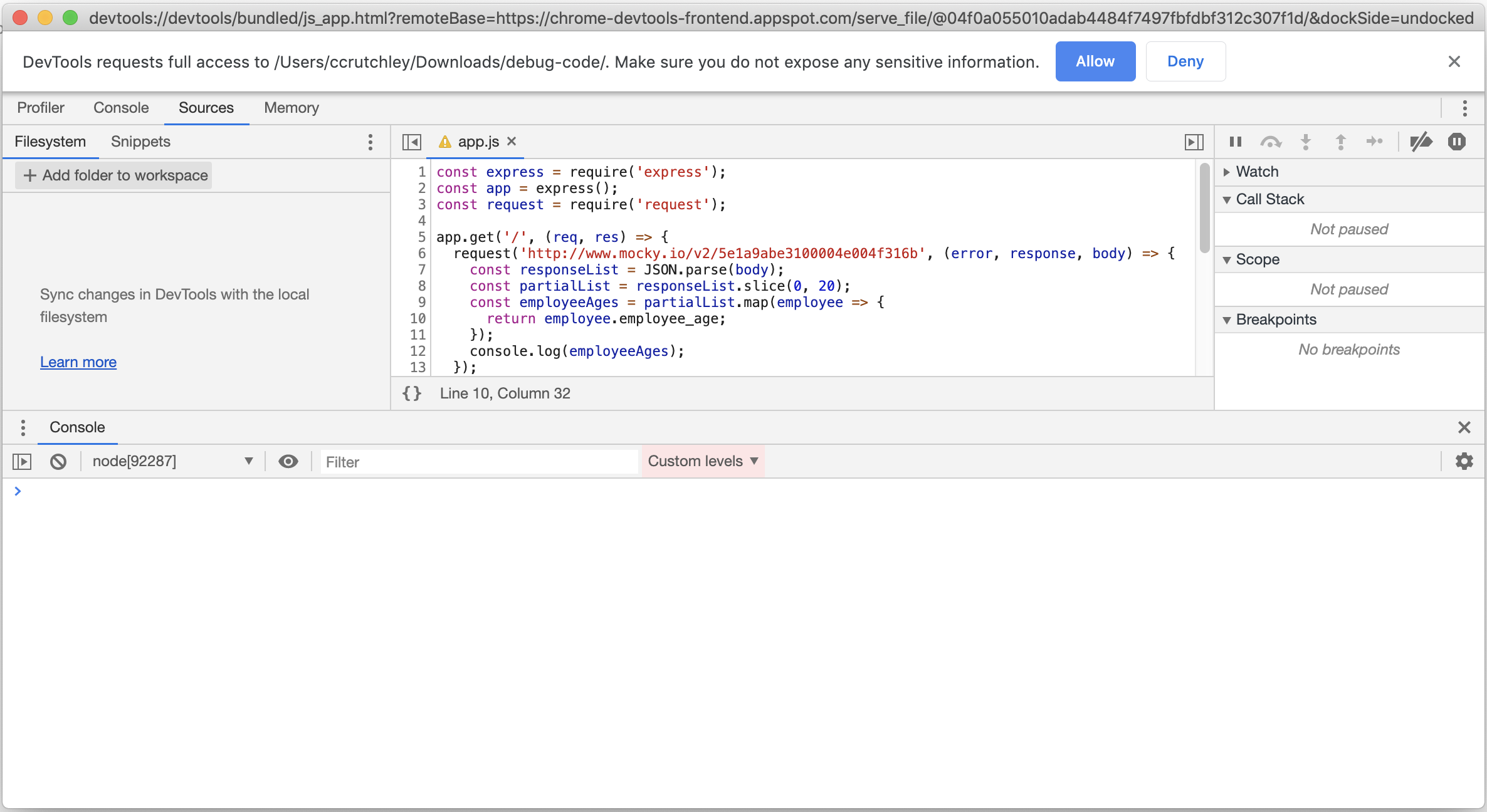 A screenshot showing the "Allow"/"Deny" dialog