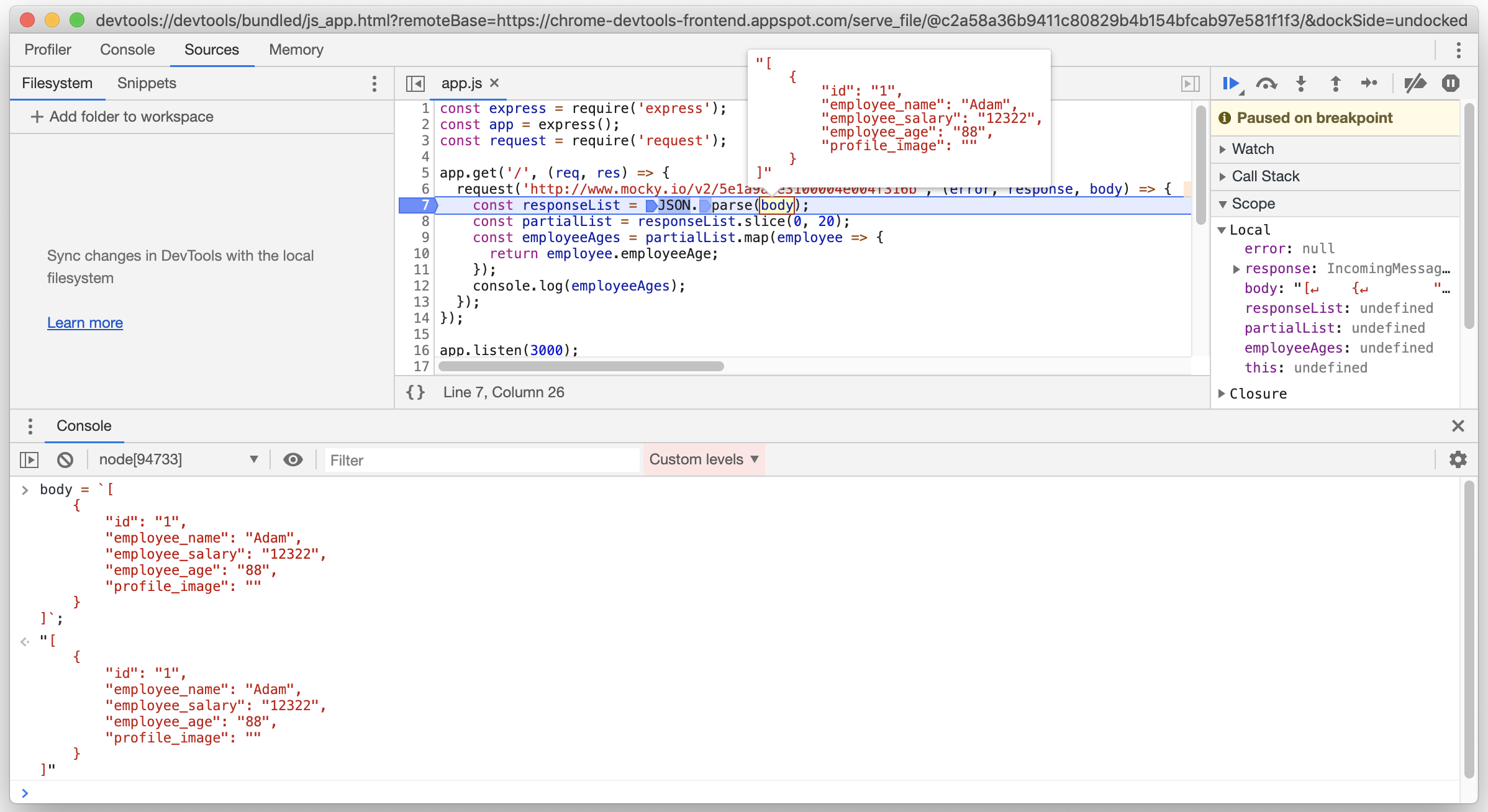 A screenshot of using the Console tab in order to change the value of a variable as you would any other JavaScript variable