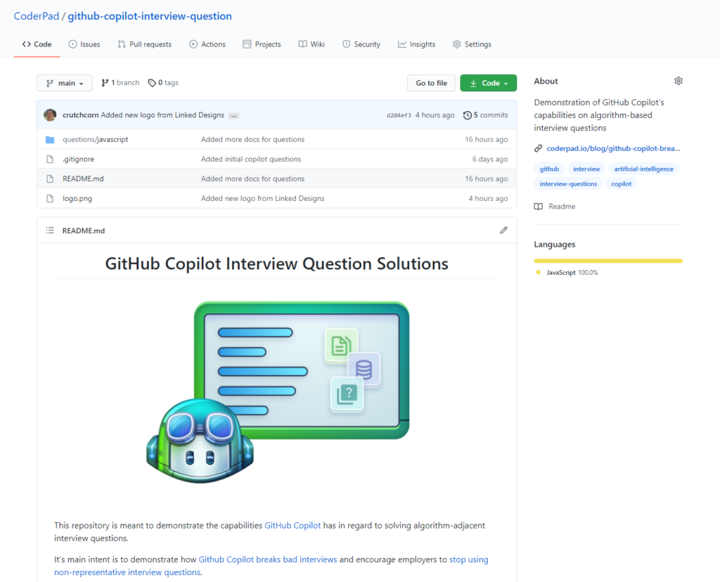 The GitHub Copilot interview questions GitHub repo