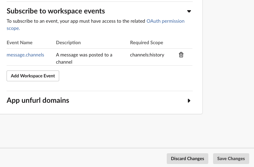 After adding the permission and the app is saved, it should look like this