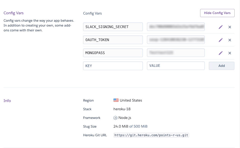 All of the .env file variables with the same name saved into Heroku
