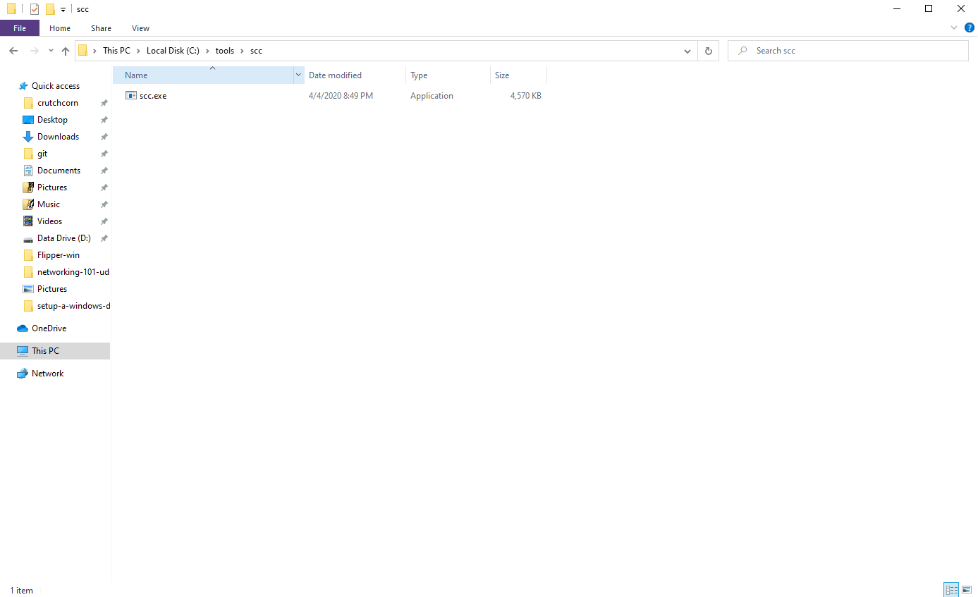 The path that I extracted the scc.exe file to